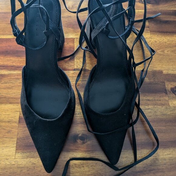 Asos Strappy Lace Up Black Pump Chunky Heel Size 9 - Picture 3 of 6
